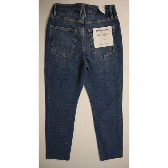Good American Women Sz 4/27 Blue Good Classic Raw Hem High Waist Slim Jeans $139 - Picture 2 of 7